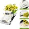 Vintage White Truck Decor with Sunflowers & LED Lights – Artificial Floral Farmhouse Table Centerpiece, Metal Rustic Truck Tiered Tray & Home Decor